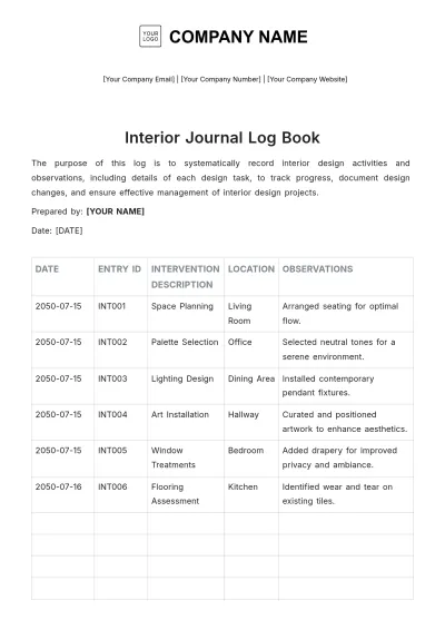 Free Interior Journal Log Book Template to Edit Online