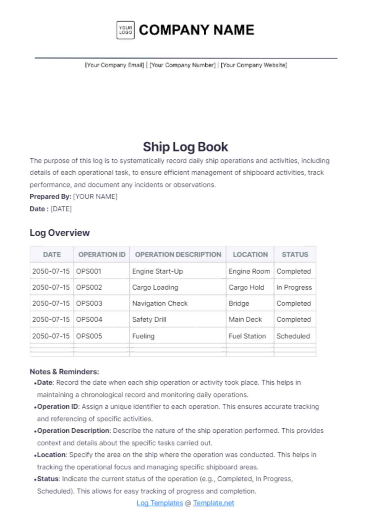 Free Ship Log Book Template to Edit Online