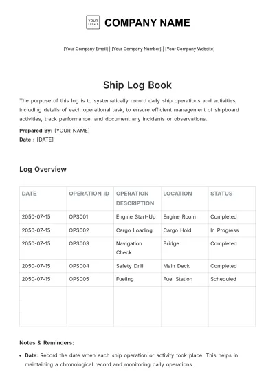 Free Ship Log Book Template to Edit Online