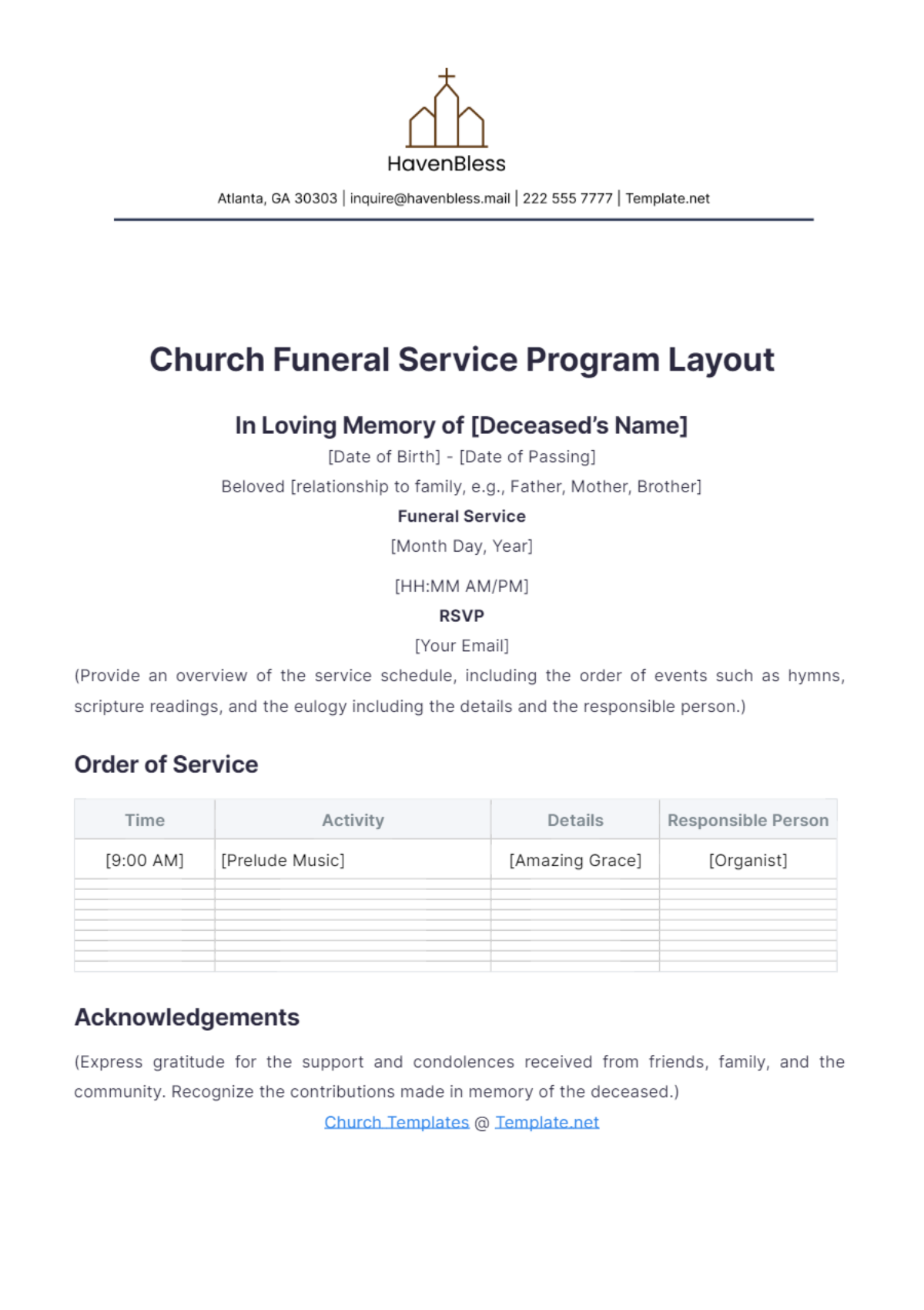 Church Funeral Service Program Layout Template - Edit Online & Download