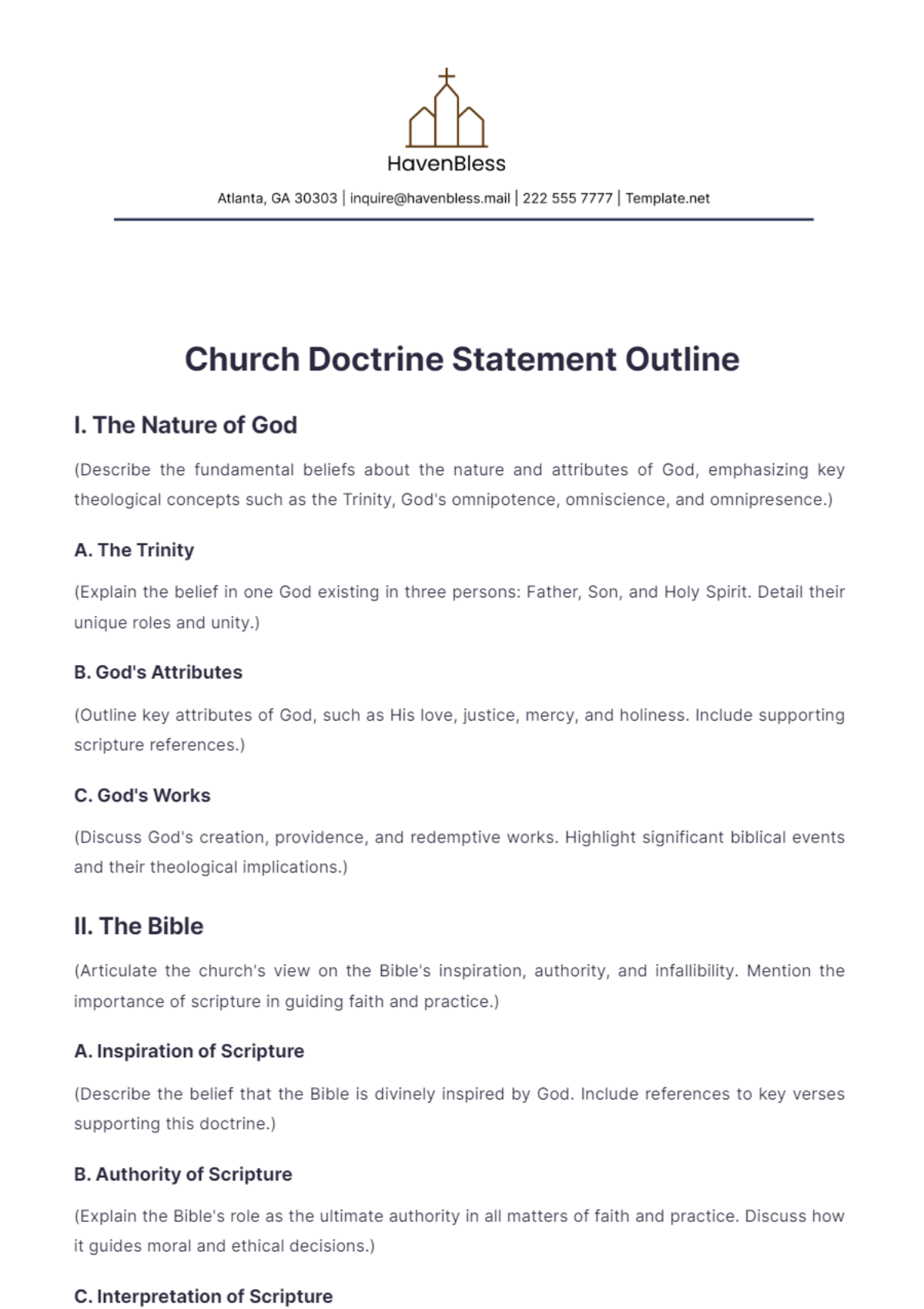 Church Doctrine Statement Outline Template - Edit Online & Download