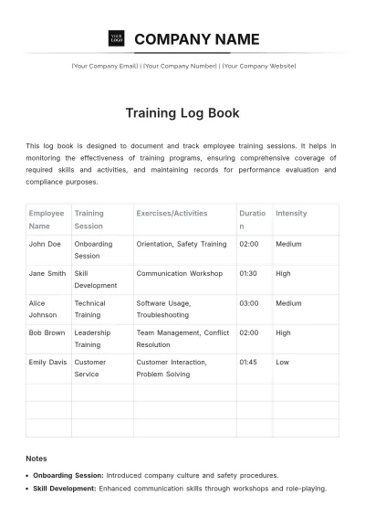 Free Training Log Book Template to Edit Online