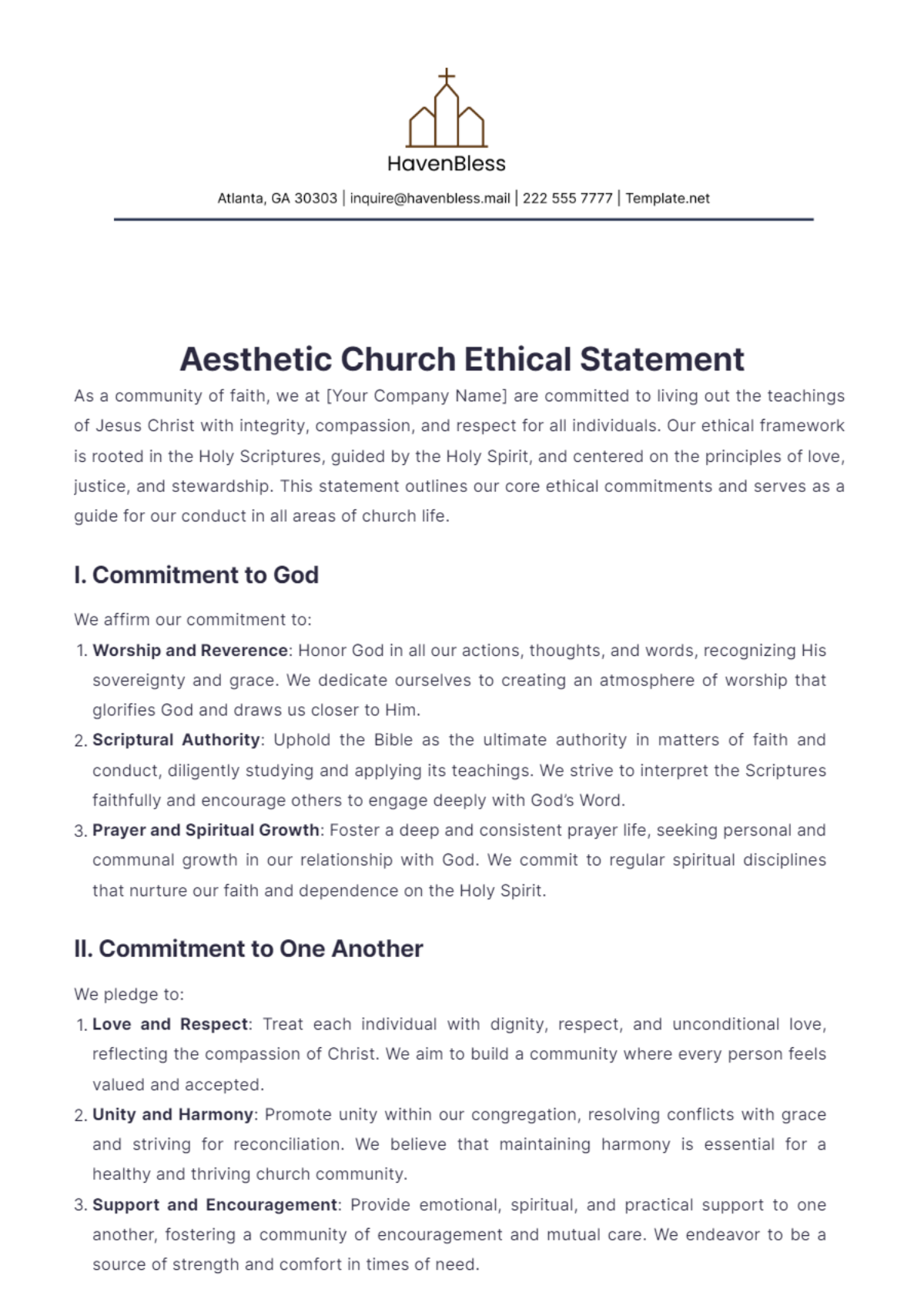 Aesthetic Church Ethical Statement Template - Edit Online & Download