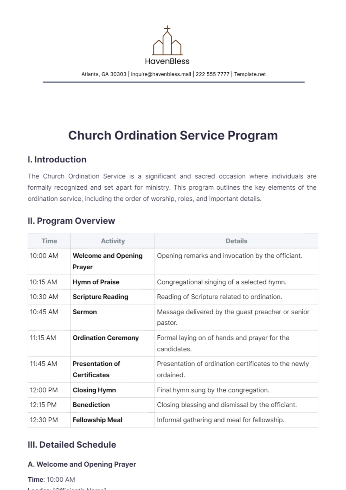 Church Ordination Service Program Template - Edit Online & Download