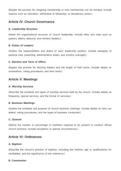 Free Blank Church Constitution Bylaw Template to Edit Online