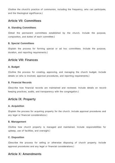Free Blank Church Constitution Bylaw Template to Edit Online