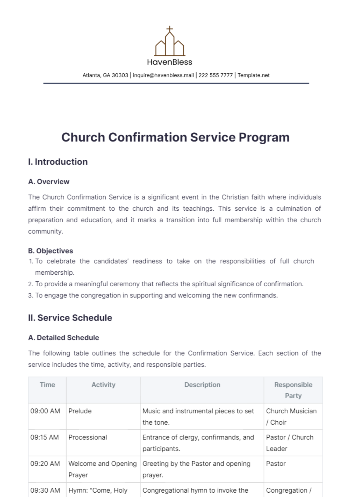 Church Confirmation Service Program Template