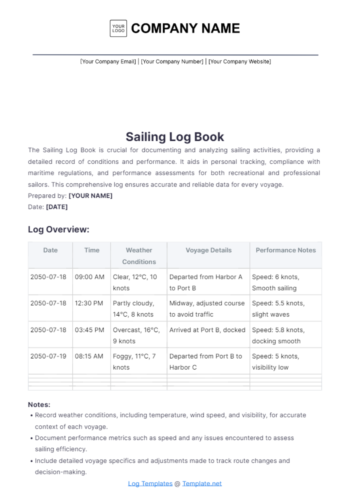 Sailing Log Book Template - Edit Online & Download