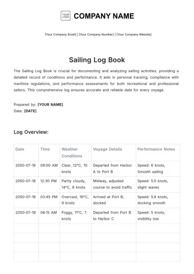 Free Sailing Log Book Template to Edit Online