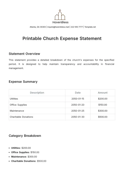Free Printable Church Expense Statement Template to Edit Online