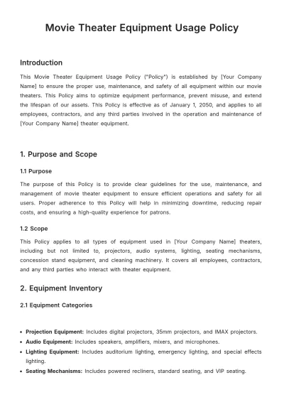 Free Movie Theater Equipment Usage Policy Template to Edit Online