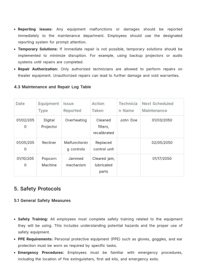 Free Movie Theater Equipment Usage Policy Template to Edit Online