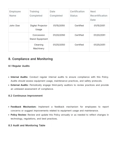 Free Movie Theater Equipment Usage Policy Template to Edit Online