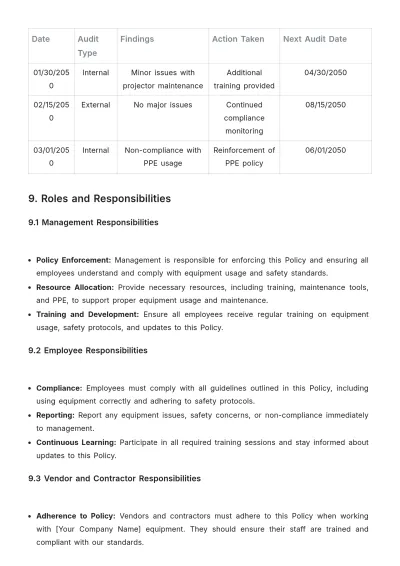 Free Movie Theater Equipment Usage Policy Template to Edit Online