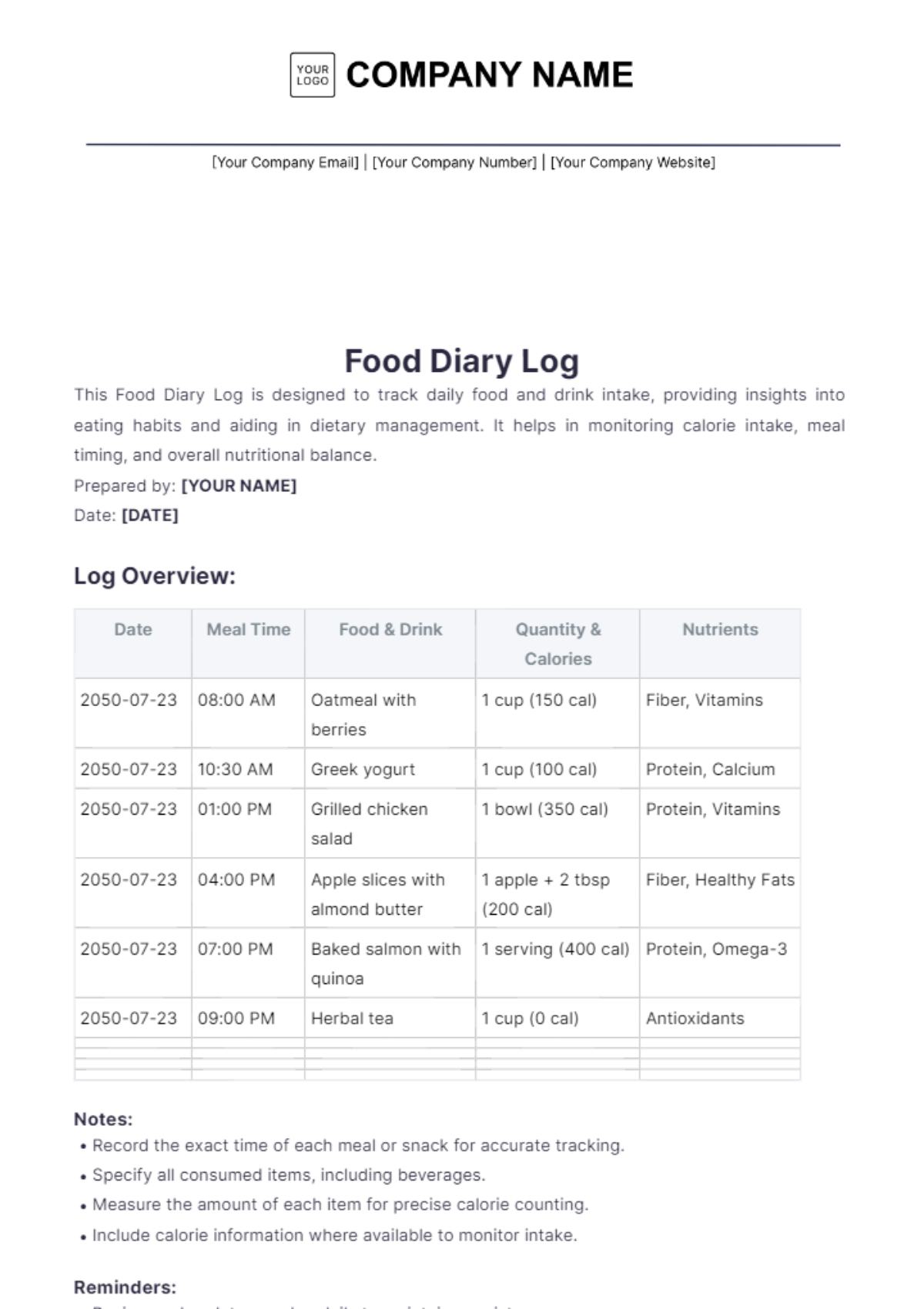 Free Food Delivery Log Sheet Template to Edit Online