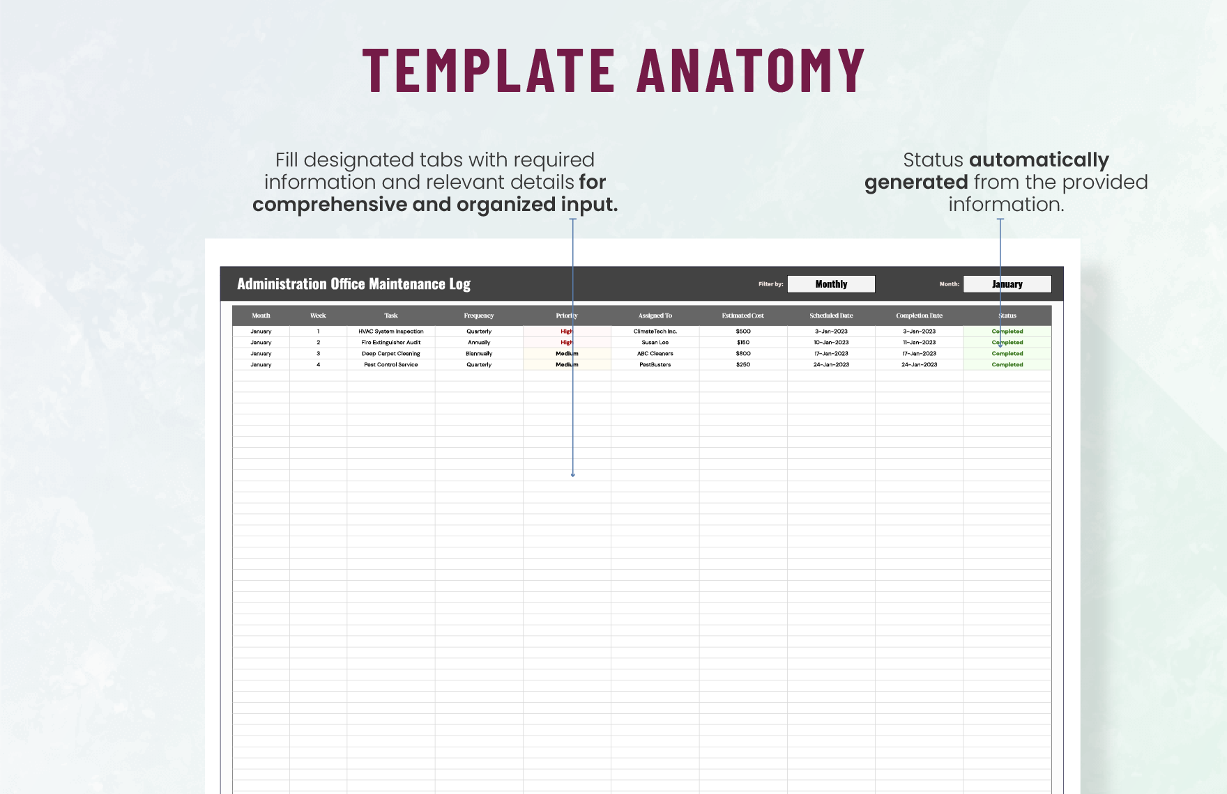 Administration Office Maintenance Log Template