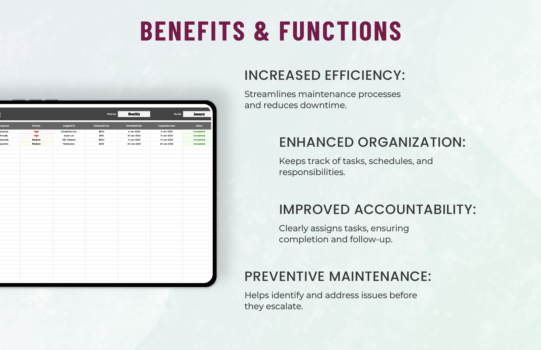 Administration Office Maintenance Log Template