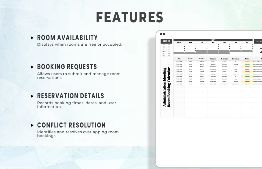 Administration Meeting Room Booking Calendar Template