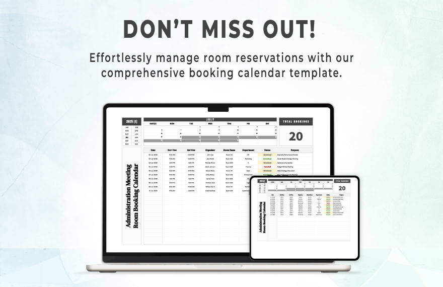Administration Meeting Room Booking Calendar Template