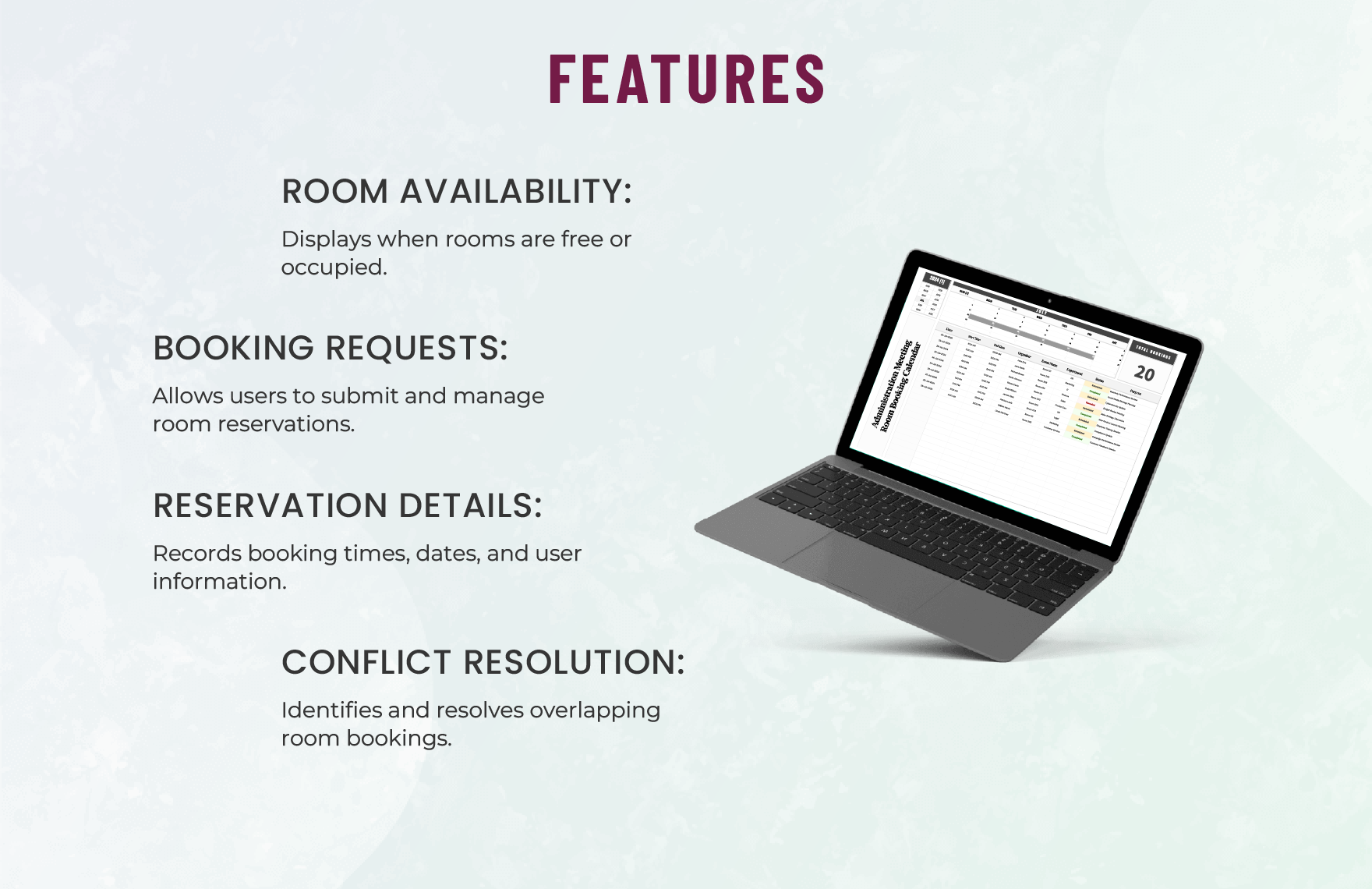 Administration Meeting Room Booking Calendar Template