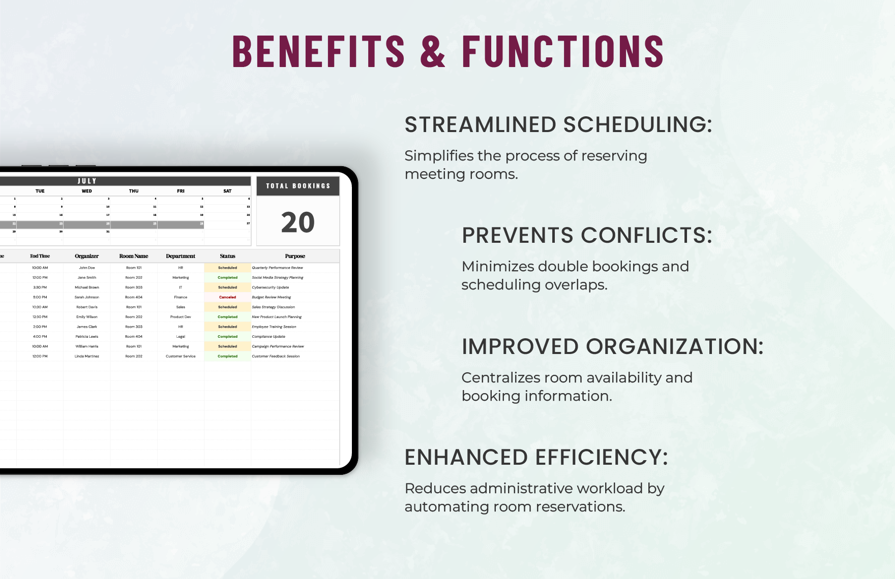 Administration Meeting Room Booking Calendar Template