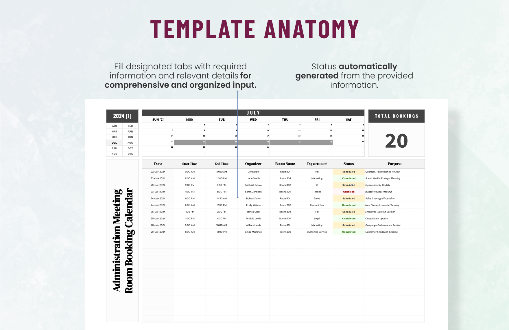 Administration Meeting Room Booking Calendar Template