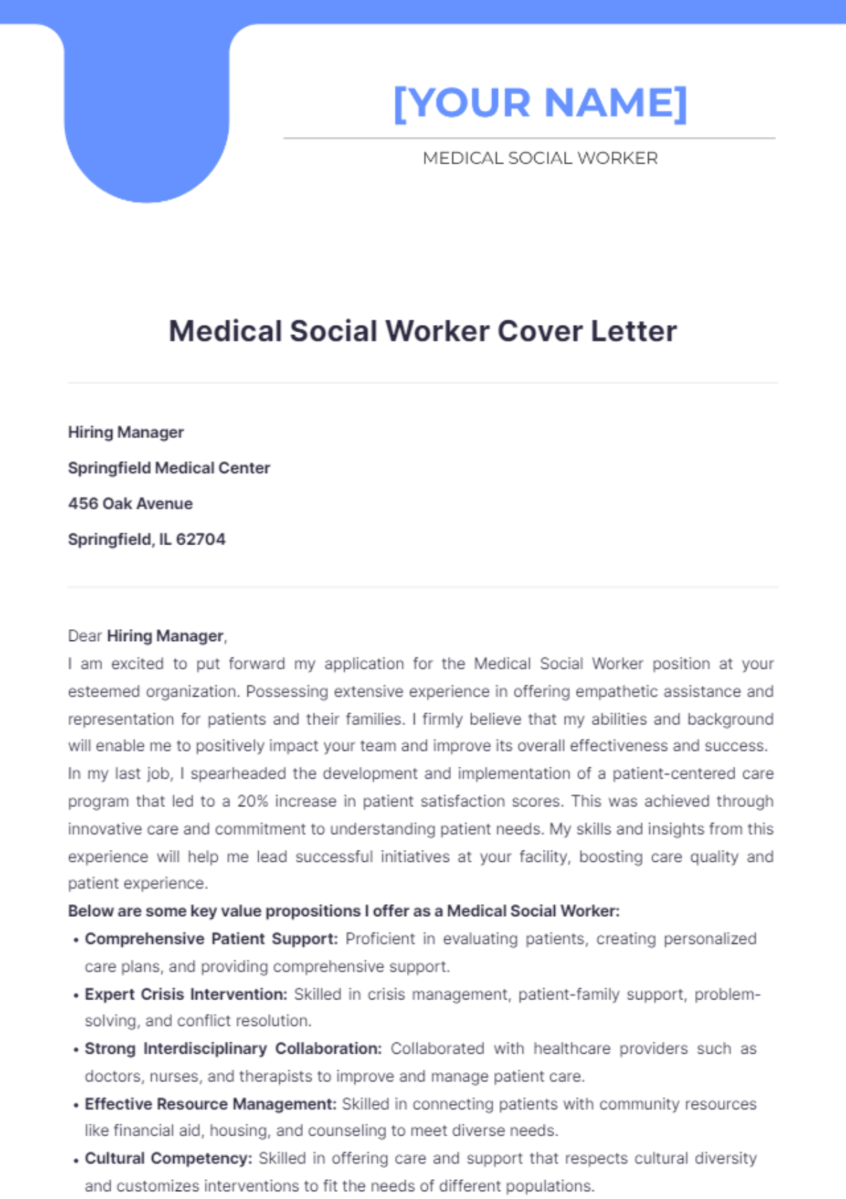 Medical Social Worker Cover Letter - Edit Online & Download