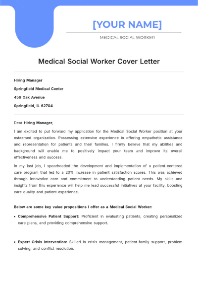 Free Medical Social Worker Cover Letter to Edit Online