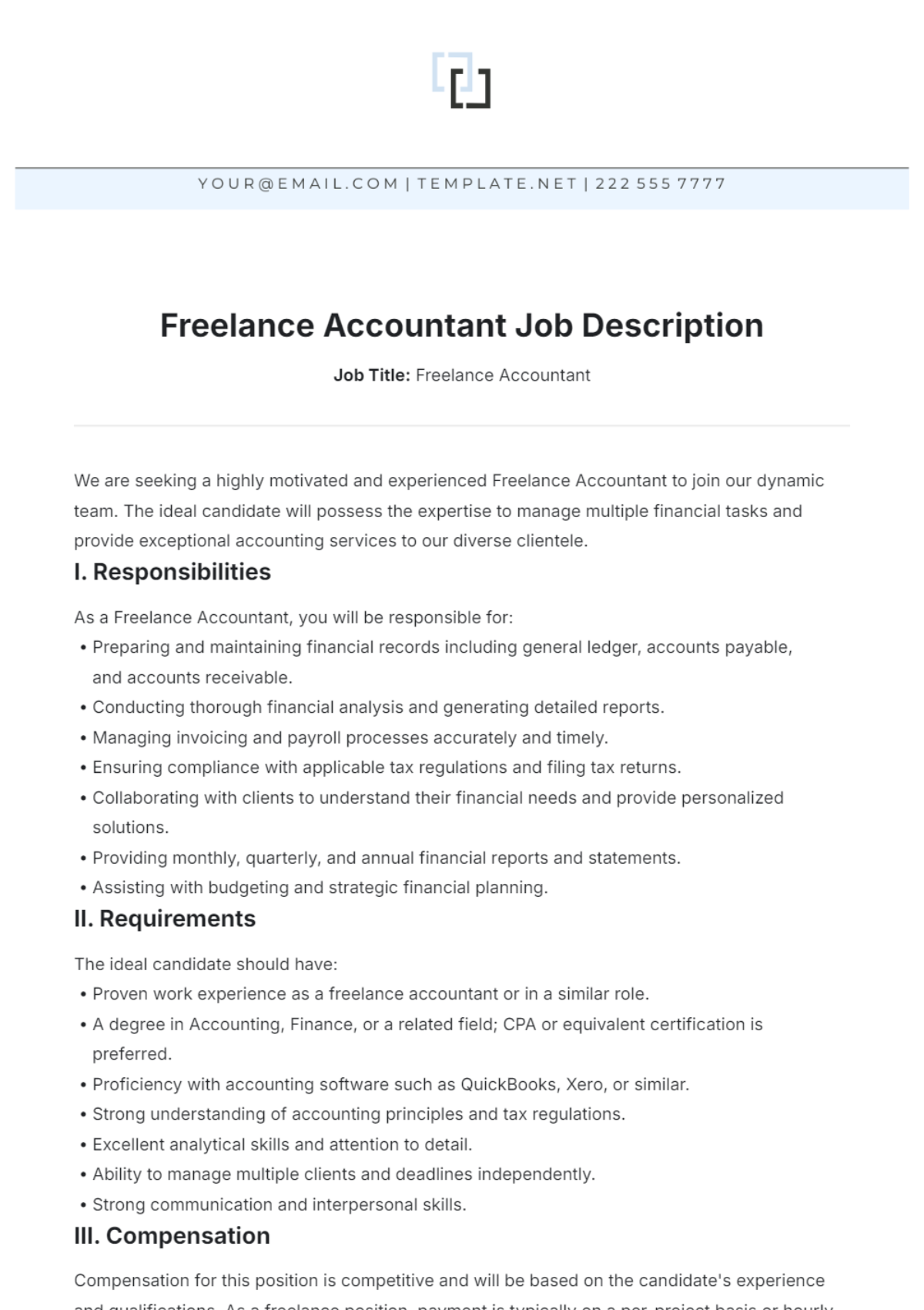 Freelance Accountant Job Description Template - Edit Online & Download