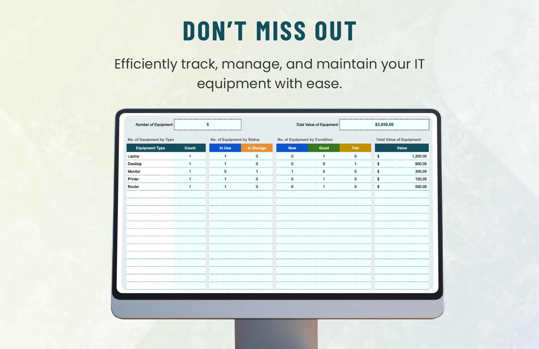 Administration IT Equipment Tracking Template
