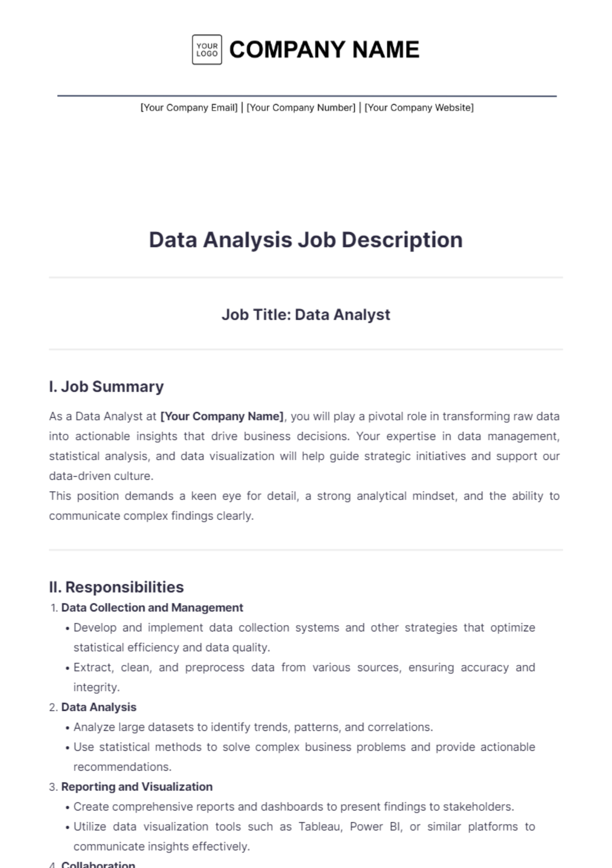 Data Analysis Job Description Template - Edit Online & Download