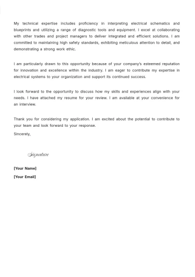 Free Professional Electrician Cover Letter to Edit Online