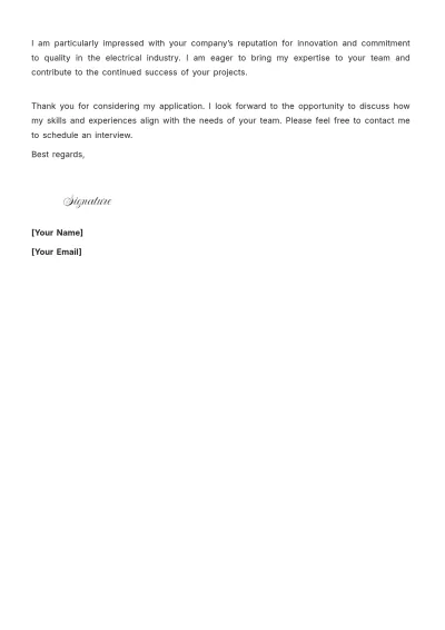 Free Underground Electrician Cover Letter to Edit Online