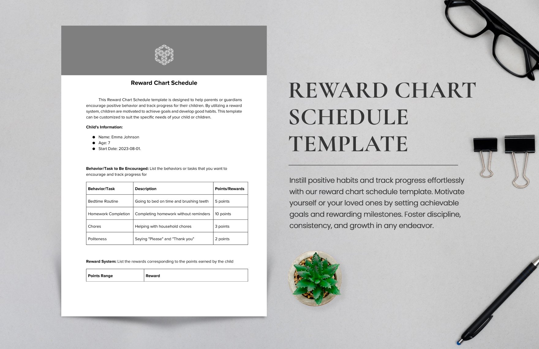 Reward Chart Schedule Template