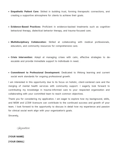 Free Licensed Clinical Social Worker (LCSW) Cover Letter to Edit Online