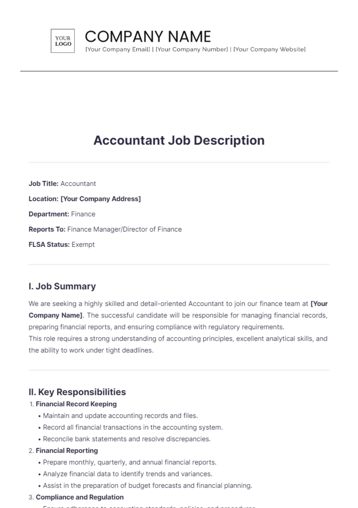 Page 2 FREE Job Description Templates & Examples Edit Online