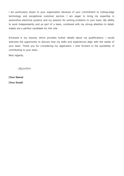Free Automotive Electrician Cover Letter to Edit Online