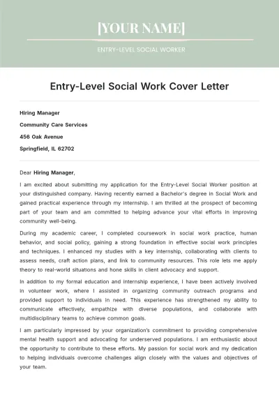 Free Entry-Level Social Work Cover Letter to Edit Online