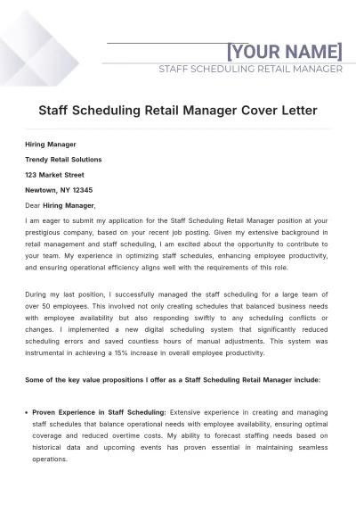 Free Staff Scheduling Retail Manager Cover Letter to Edit Online