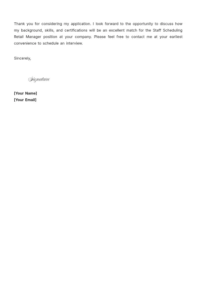 Free Staff Scheduling Retail Manager Cover Letter to Edit Online