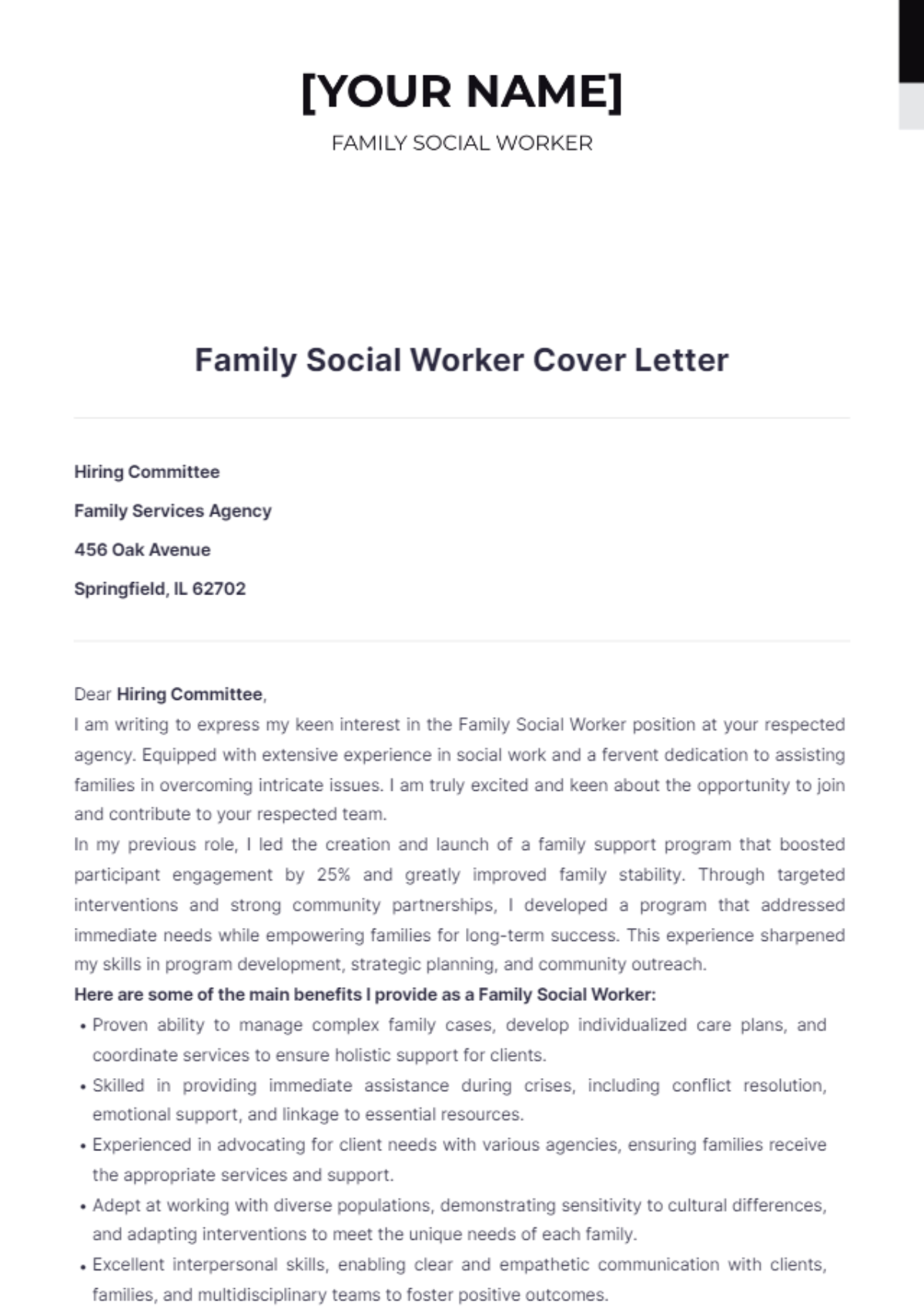 Family Social Worker Cover Letter - Edit Online & Download