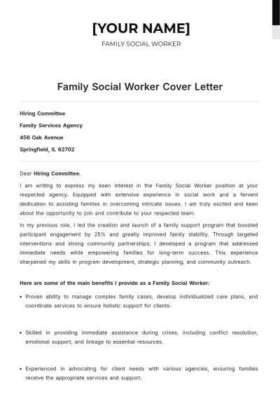 Free Family Social Worker Cover Letter to Edit Online
