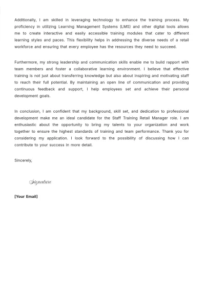 Free Staff Training Retail Manager Cover Letter to Edit Online
