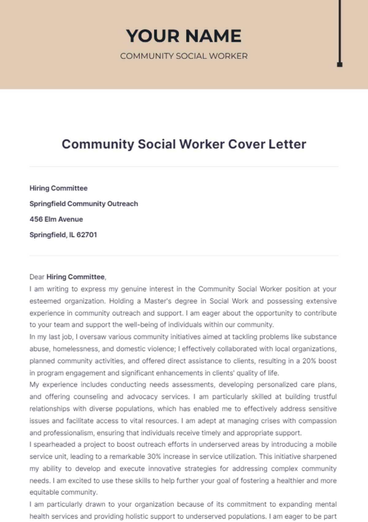 Community Social Worker Cover Letter - Edit Online & Download