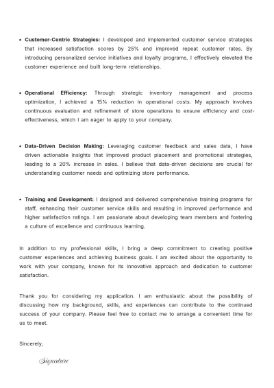 Free Customer Experience Retail Manager Cover Letter to Edit Online