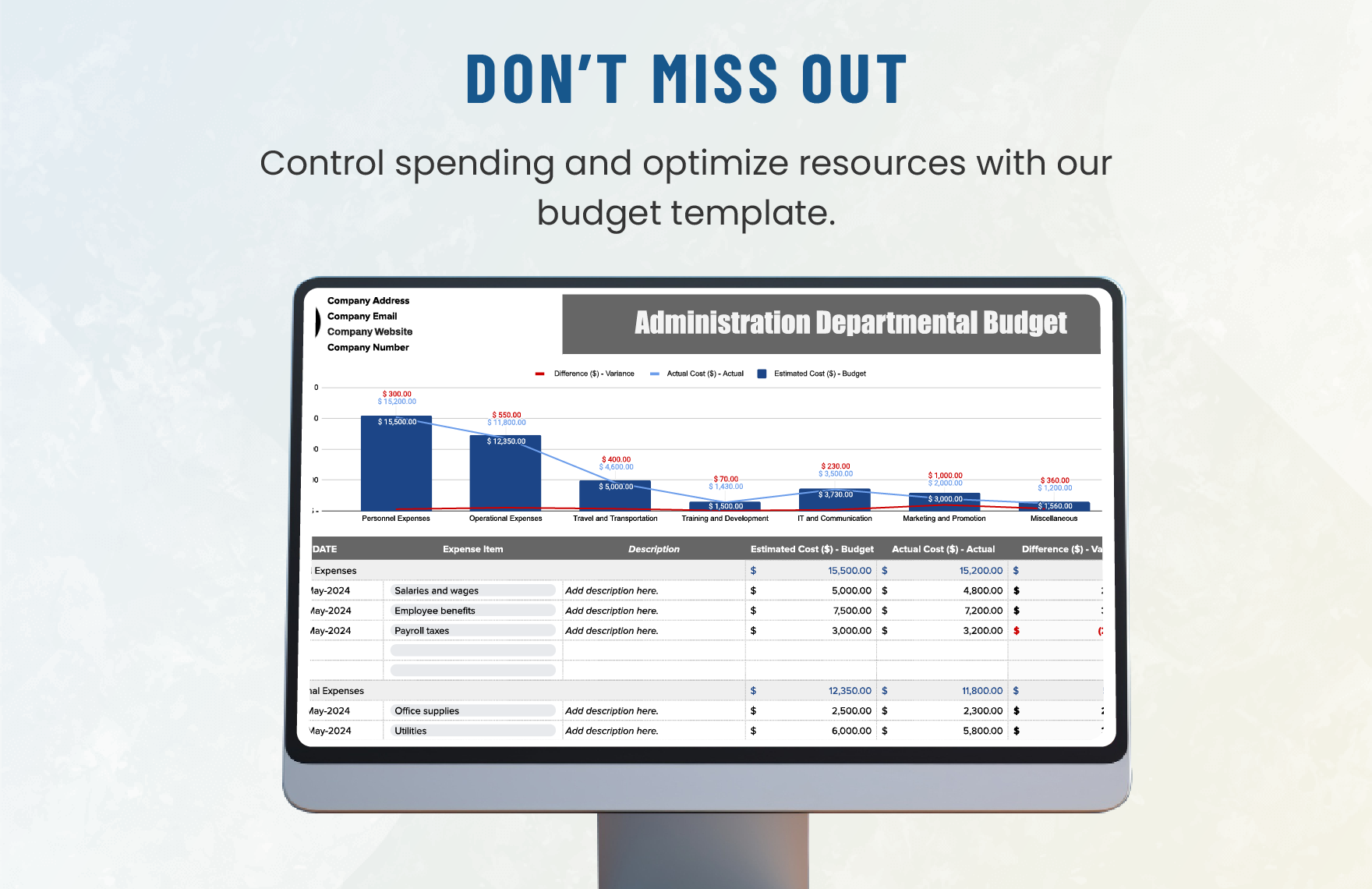 Administration Departmental Budget Template