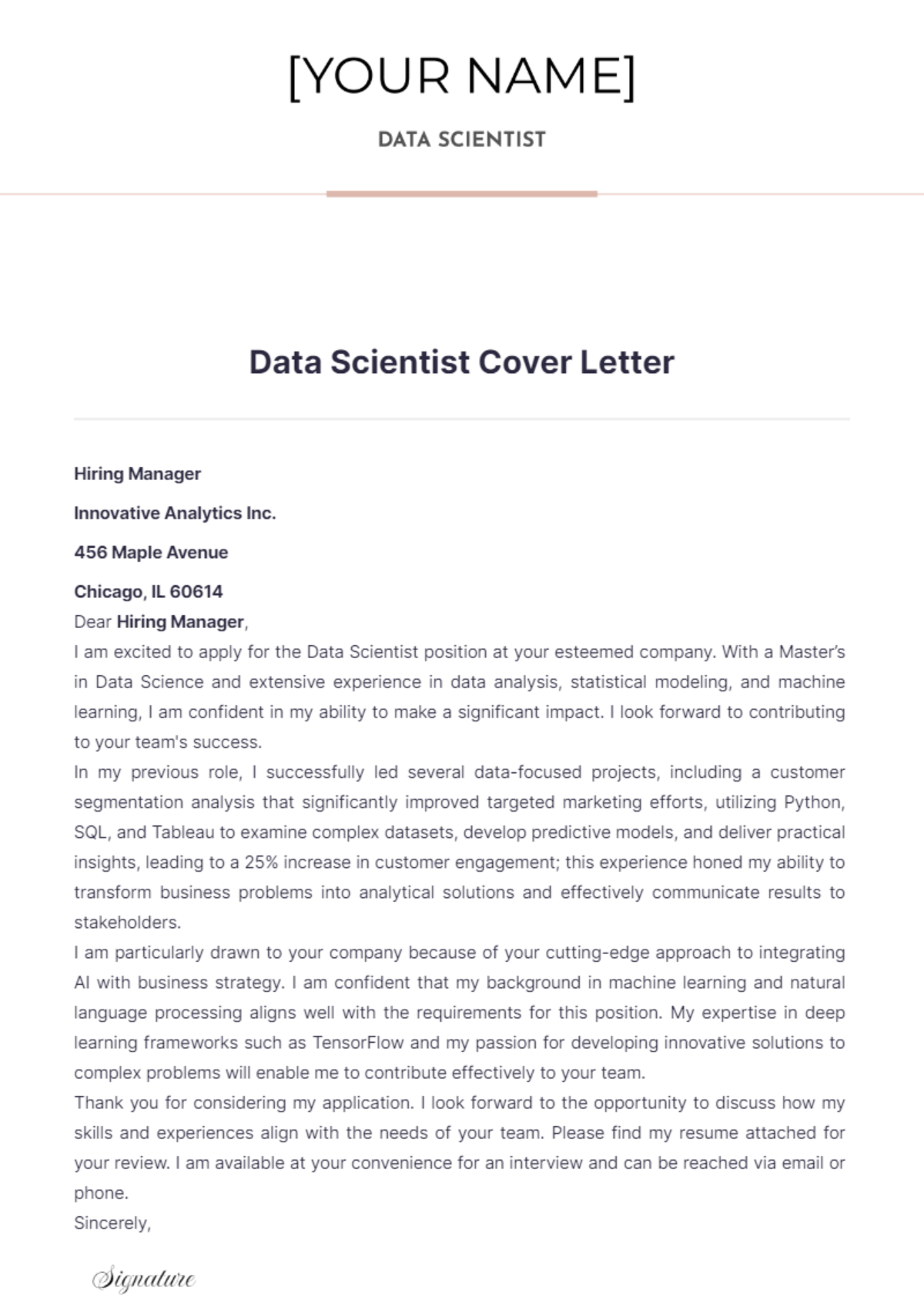 Data Scientist Cover Letter - Edit Online & Download