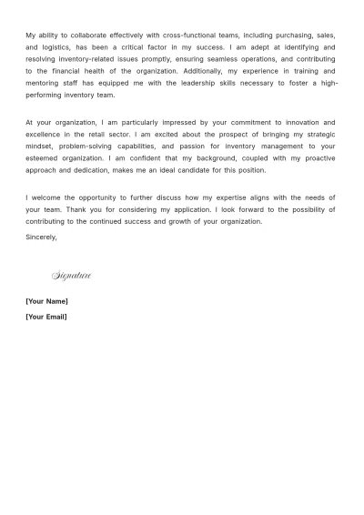 Free Inventory Management Retail Manager Cover Letter to Edit Online