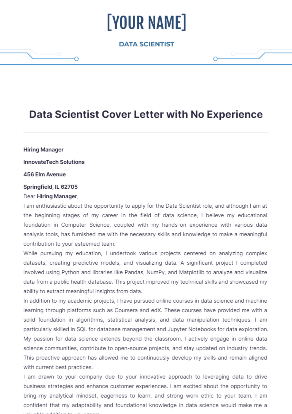 Data Scientist Cover Letter with No Experience - Edit Online & Download