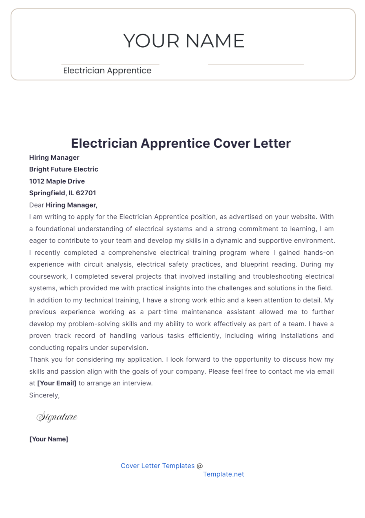 Electrician Apprentice Cover Letter - Edit Online & Download